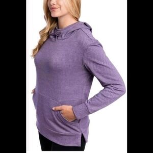 Champion Pullover Hoodie Sweatshirt Purple Stripe Womens Casual Activewear Med